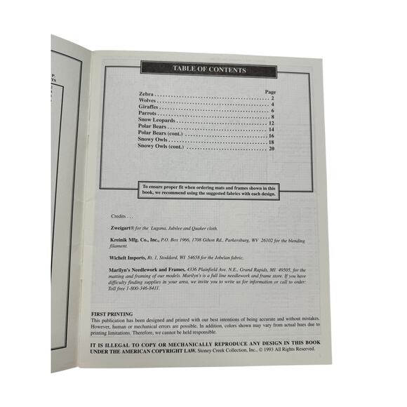 Vintage On The Wild Side Cross Stitch Pattern Book STONEY CREEK Wolf Birds 1993 - Picture 3 of 4